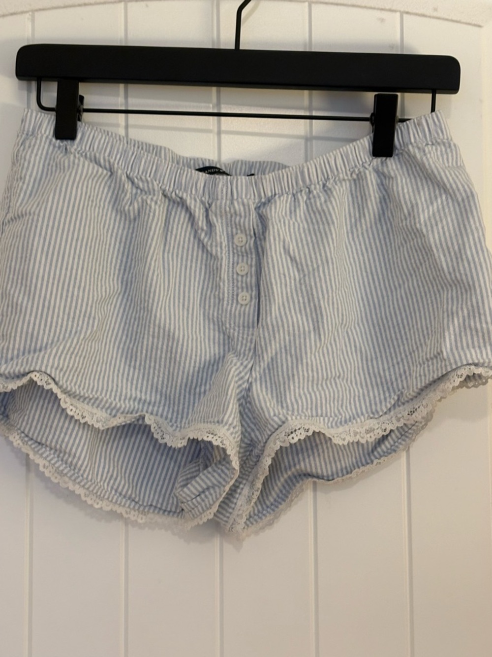 Brandy Melville Light Blue & White Striped Lounge Shorts with Lace Trim